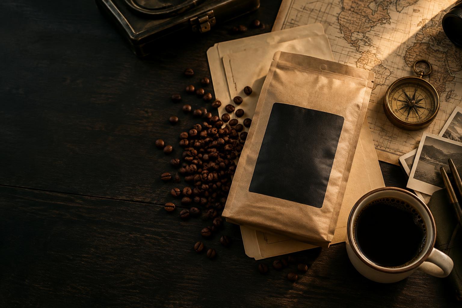 Coffee, beans, a world map and a field dossier on an agency desk